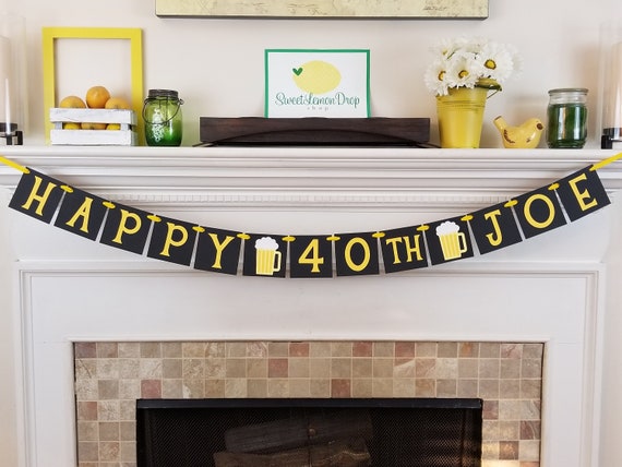 beer birthday banner decorations man 30th 40th 50th 60th - HAPPY 40th with Custom Name Banner - drinking decor party Il_570xn