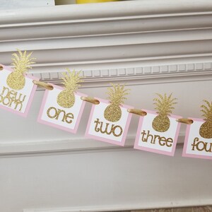 Photo banner 12 month - Pineapple Luau Gold - 1st first birthday - decor picture fruit pineapples decorations
