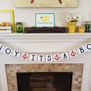 nautical baby shower decorations rustic twine decor - AHOY ITS A BOY Banner - Anchor