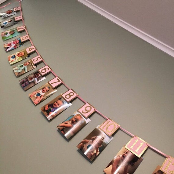 12 month photo banner - pink gold 1st first birthday girl decorations decor - picture NEWBORN - 12 months Il_570xn