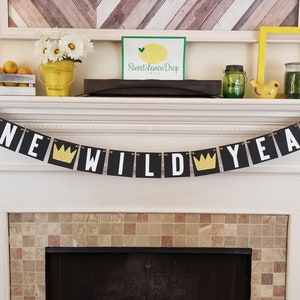 Wild One Birthday Banner - ONE WILD YEAR - First Decorations Decor Crowns - Where the Wild Things Are - 1st Boy Banner - Crown