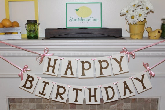 Gold Pink Birthday Banner Decorations - Happy Birthday - party decor - party Glitter Gold Happy Birthday first 1st LARGE 4.25x5.25 Il_570xn