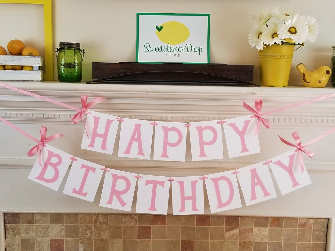 Pink Girl Birthday Banner - Happy Birthday Party Decorations - Decor ...