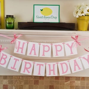 Pink Girl Birthday Banner - Happy Birthday party decorations - decor party first 1st birthday LARGE 4.25x5.25