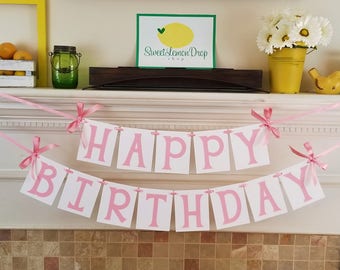 Pink Girl Birthday Banner - Happy Birthday party decorations - decor party first 1st birthday LARGE 4.25x5.25