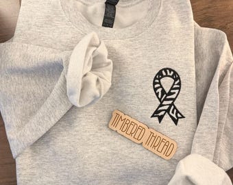 Neuroendocrine Zebra Print Awareness Ribbon Embroidered Crewneck | Cancer Awareness Sweatshirt | Support & Strength Pullover