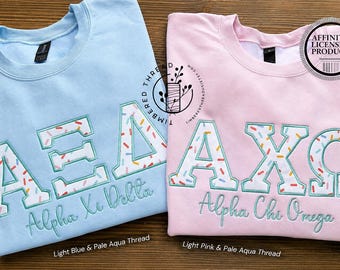 Custom Sorority Embroidered Sweatshirt | Greek Letter Appliqué Crewneck | Personalized Sorority Crewneck | Big Little Gift | Greek Life Gift