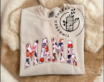Embroidered MAMA Applique Crewneck | Butterfly Applique Sweatshirt for Mom | Cozy Neutral Mom Sweater |  Little Sleepies Crewneck