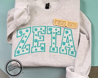 Sudadera con aplique brillante bordado floral ZETA / Zeta Tau Alpha / Sudadera de la vida griega / Lindo regalo de hermandad para el Día de la Iniciación de la Hermandad