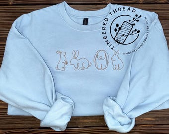 Baby Blue Embroidered Bunnies Sweatshirt, Bunny Lover Gift, Cute Cozy Easter Shirt