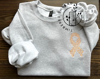 Uterine Cancer Embroidered Crewneck,  Cancer Gifts, uterine Cancer Awareness T Shirt, uterine Cancer Heart Ribbon (Original Creator)