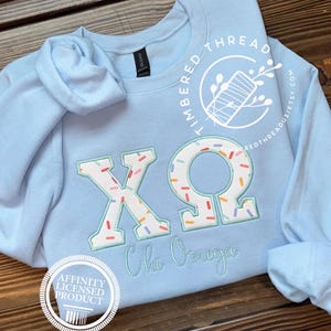 Chi Omega Applique Sweatshirt, Sprinkle Fabric, Sorority Gift