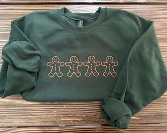 Sudadera navideña bordada de pan de jengibre, sudadera navideña bordada con cuello redondo, suéter bordado, regalo de Feliz Navidad, Navidad de pan de jengibre
