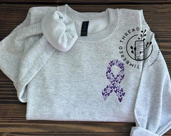 Embroidered Domestic Violence Awareness Crewneck | Purple Ribbon Sweatshirt | Dementia Awareness| DVA Heart Ribbon Original Creator