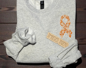 Kidney Cancer Embroidered Crewneck,  Cancer Gifts, kidney Cancer Awareness T Shirt, Orange Cancer Heart Ribbon (Original Creator)