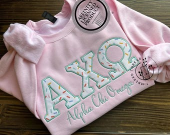 Alpha Chi Omega Applique Sweatshirt, Sprinkle Fabric, Sorority Gift