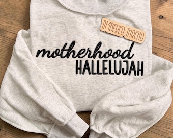Sudadera bordada "Aleluya de la Maternidad", sudadera extragrande de cuello alto, sudadera cristiana de cuello redondo para mamá, regalo del Día de la Madre para mamá.