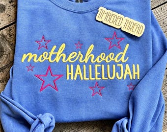 Sudadera con cuello redondo bordada en 3D "Maternidad Aleluya", sudadera cristiana para mamá, regalo del Día de la Madre para mamá.