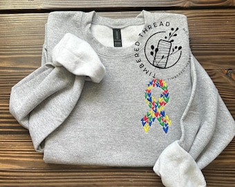 Embroidered Autism Acceptance Month, Autism Ribbon Sweatshirt, Autism Mama Support, Neudivergent Awareness, Autism Pride April