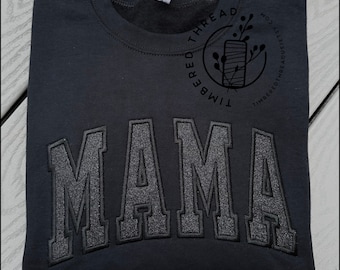 Black Glitter MAMA Embroidered Sweatshirt - Cozy Mom Crewneck