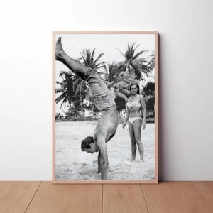 Sean Connery Print, 007 James Bond Dr No Beach Poster, Black and White Wall Art, Vintage Photography Home Décor Premium Quality