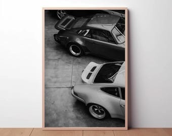 Vintage Porsche 911 Car Poster: Black and White Photography Wall Art