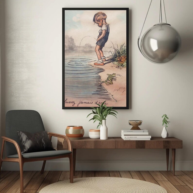 Lámina artística de Georges Redon: Niño orinando en el lago: humor divertido en el baño imagen 4
