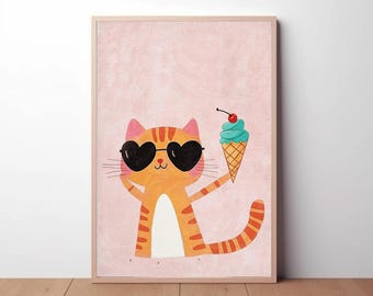 Poster cool chat chaton, décoration murale pour chambre d&#39;enfants, impressions d&#39;art pour chambre d&#39;enfants, cadeaux pour garçons et filles, couleur pop pour salle de jeux