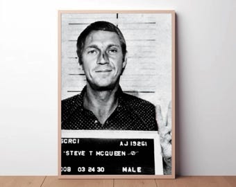 Steve McQueen Mugshot Print, Black and White Vintage Photography, Classic Hollywood Wall Art, Film Gift