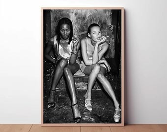 Kate Moss Naomi Campbell Poster, Black and White Wall Art, Vintage Fashion Photography Home Décor Bedroom Living room Premium Quality