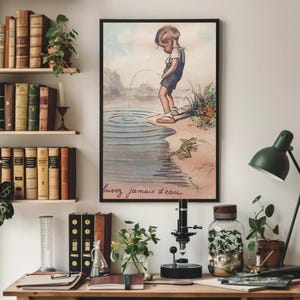 Lámina artística de Georges Redon: Niño orinando en el lago: humor divertido en el baño imagen 3