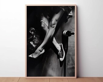 Póster de moda de tacones altos: fotografía mural en blanco y negro