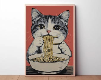 Frog Eating Ramen Poster: Quirky Japanese Kitchen Wall Art