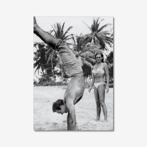 Sean Connery photo CANVAS wall art prints, 007 James Bond Dr No Hand Stand, Black and White, Vintage Photography Home Décor Premium Quality