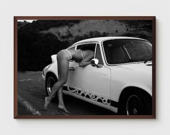Vintage Porsche Carrera Poster: Black & White Car Photography, Retro Home Decor