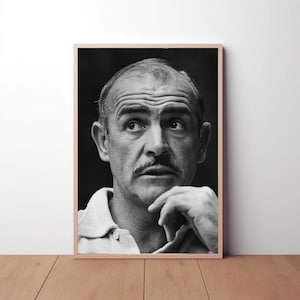 Sean Connery Print, 007 James Bond Poster, Black and White Wall Art, Vintage Photography Home Décor Premium Quality