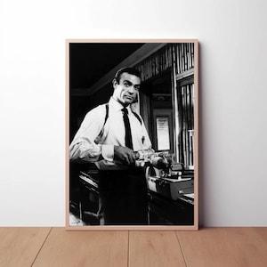 Sean Connery Print, 007 James Bond Vodka Martin Poster, Black and White Wall Art, Vintage Photography Home Décor Premium Quality