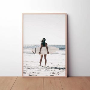 Surfer Girl surfboard Poster Prints, Feminist Fashion Luxury Wall Art Black and White Premium Photography, Timeless Home Decor