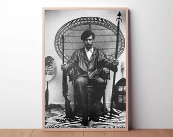 Huey P Newton Black Panther Poster: American Marxist Political Activist Wall Art
