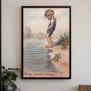 Lámina artística de Georges Redon: Niño orinando en el lago: humor divertido en el baño imagen 2