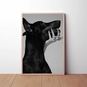 Dobermann Gun Poster Vintage-Fotografie schwarz und weiß Luxus-Mode Wand Retro Kunst Home Office Decor Haustier-Hundeliebhaber