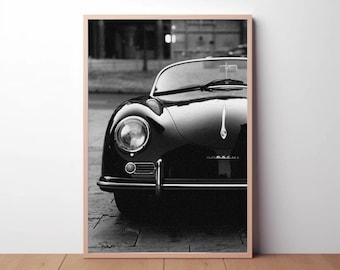 Vintage Porsche Poster: Classic Car Black and White Photography