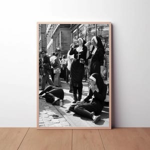 Funny Nuns Drinking Alcohol Print: Black and White Photography Wall Art