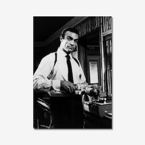 Sean Connery photo CANVAS wall art prints, 007 James Bond Drinking Vodka, Black and White, Vintage Photography Home Décor Premium Quality