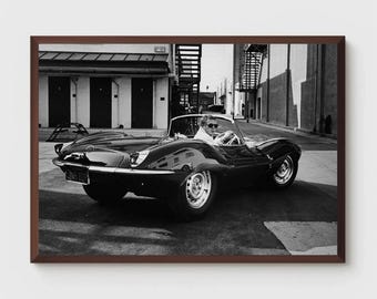 Steve McQueen Bullitt Poster, Black and White Film Photography, Classic Car Movie Wall Art, Cinema Gift
