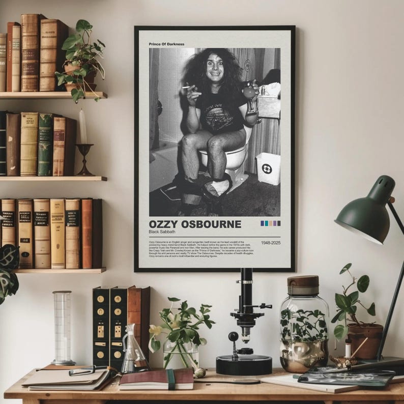 Rock n Roll Music Funny bathroom Poster Print, Toilet Photography black and white, prince of darkness Vintage Wall Art, Music Fan Gift image 6