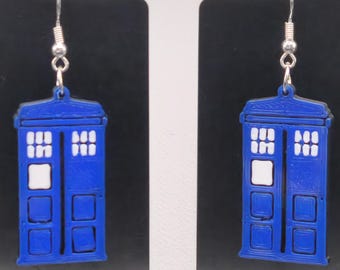 Hologram TARDIS Inspired Earrings 3D Printed Doctor Who Accessories