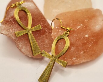 Holographic Gold Ankh Earrings 3D Printed Jewelry Egyptian Symbol of Life