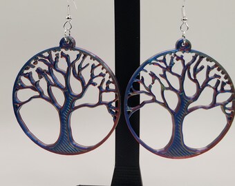 Holographic Tree of Life Earrings: 3D Printed Silver Plated Dangles