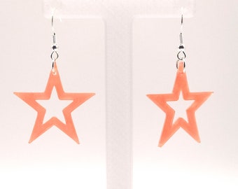 Holographic Star Dangle Earrings: 3D Printed Red Translucent Jewelry